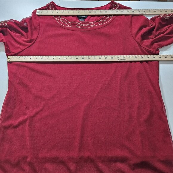 Lane Bryant Top 26/28 Burgundy Mandala Embroidery Lined Sheer SS Round Neck Boho - Picture 4 of 16